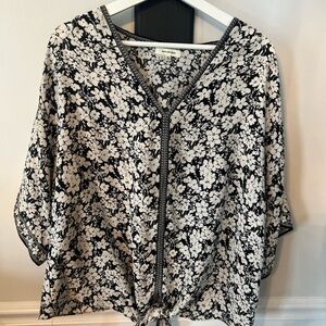 Max Studio Monochrome Floral Tie-Front Blouse